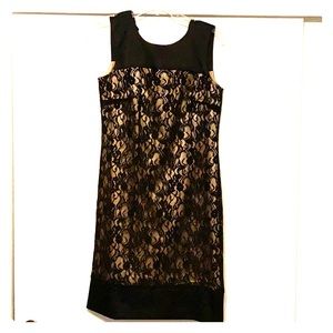 Black Lace Dress with Gold Slip